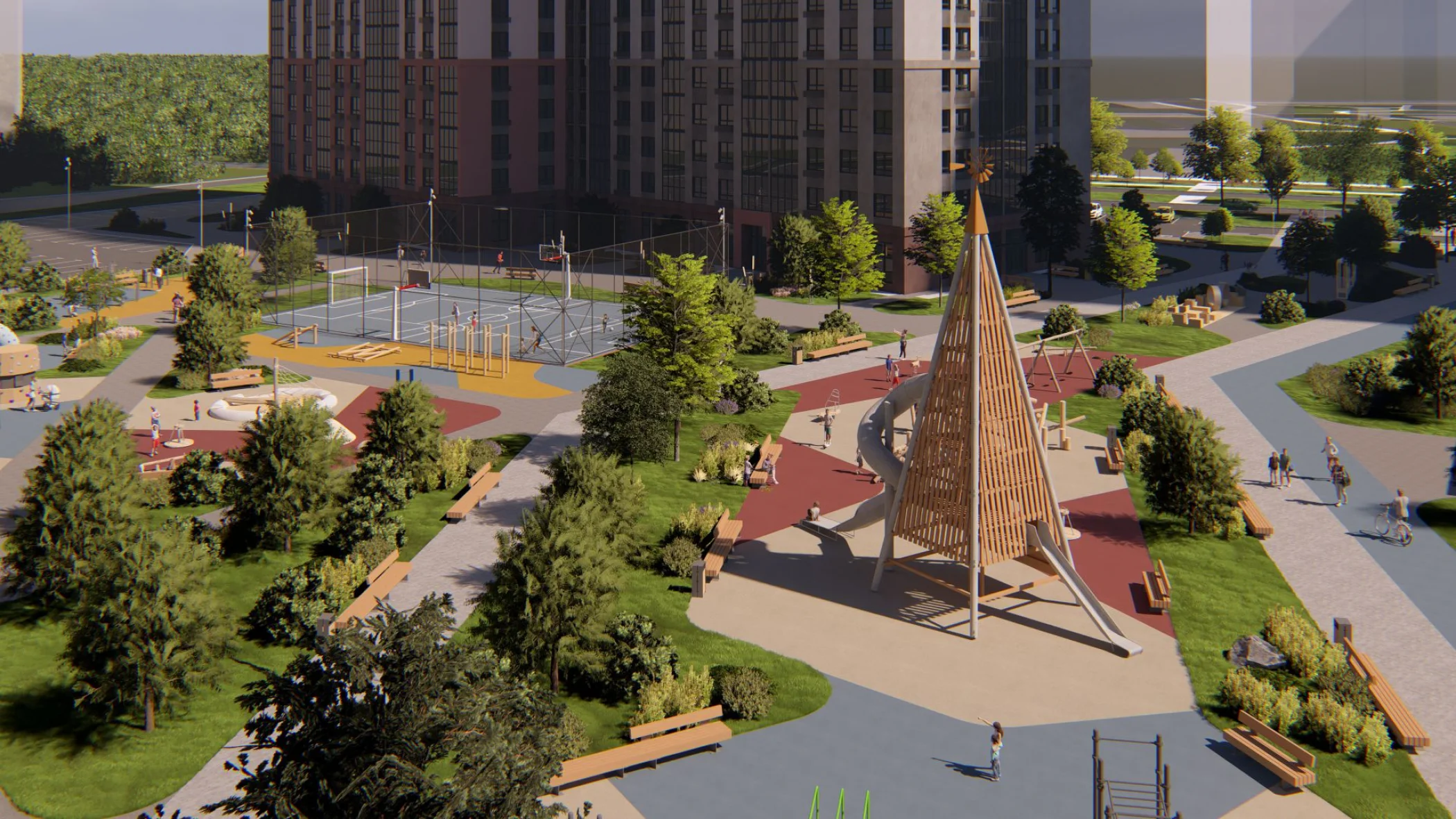 Двор-парк размером в три футбольных поля