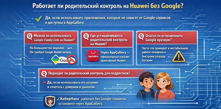 Родительский контроль на Huawei работает без Google